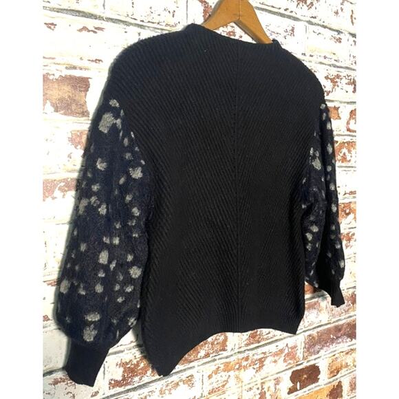 Anthropologie Knitted & Knotted Mock Neck Fuzzy Spotted Print Sleeve Sweater - Picture 14 of 14